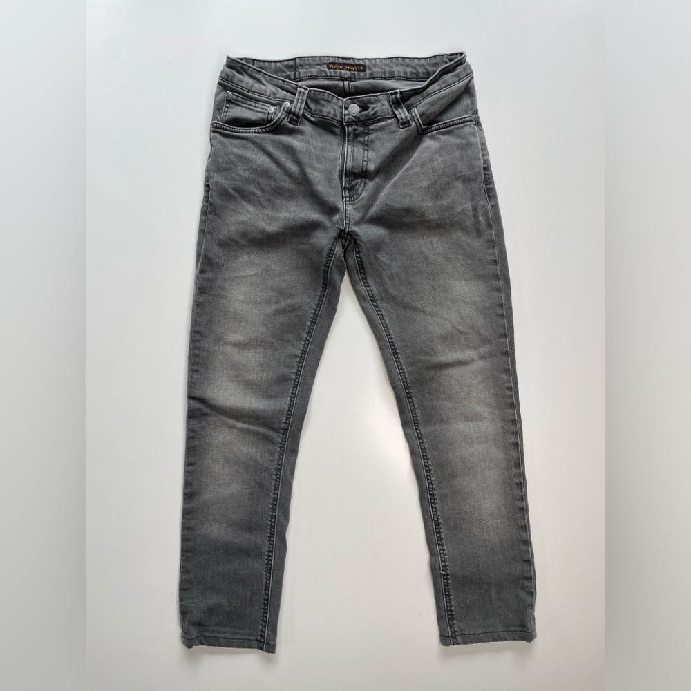 NUDIE Skinny Lin Jeans Mens 31x36 Actual 28x25.5 Gray Distressed Organic‎ FLAW